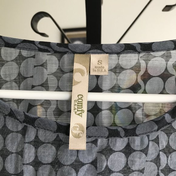 COMFY USA sz S Slate Blue & Black Shimmery Polka Dot Print Tunic with Pockets - Picture 4 of 5